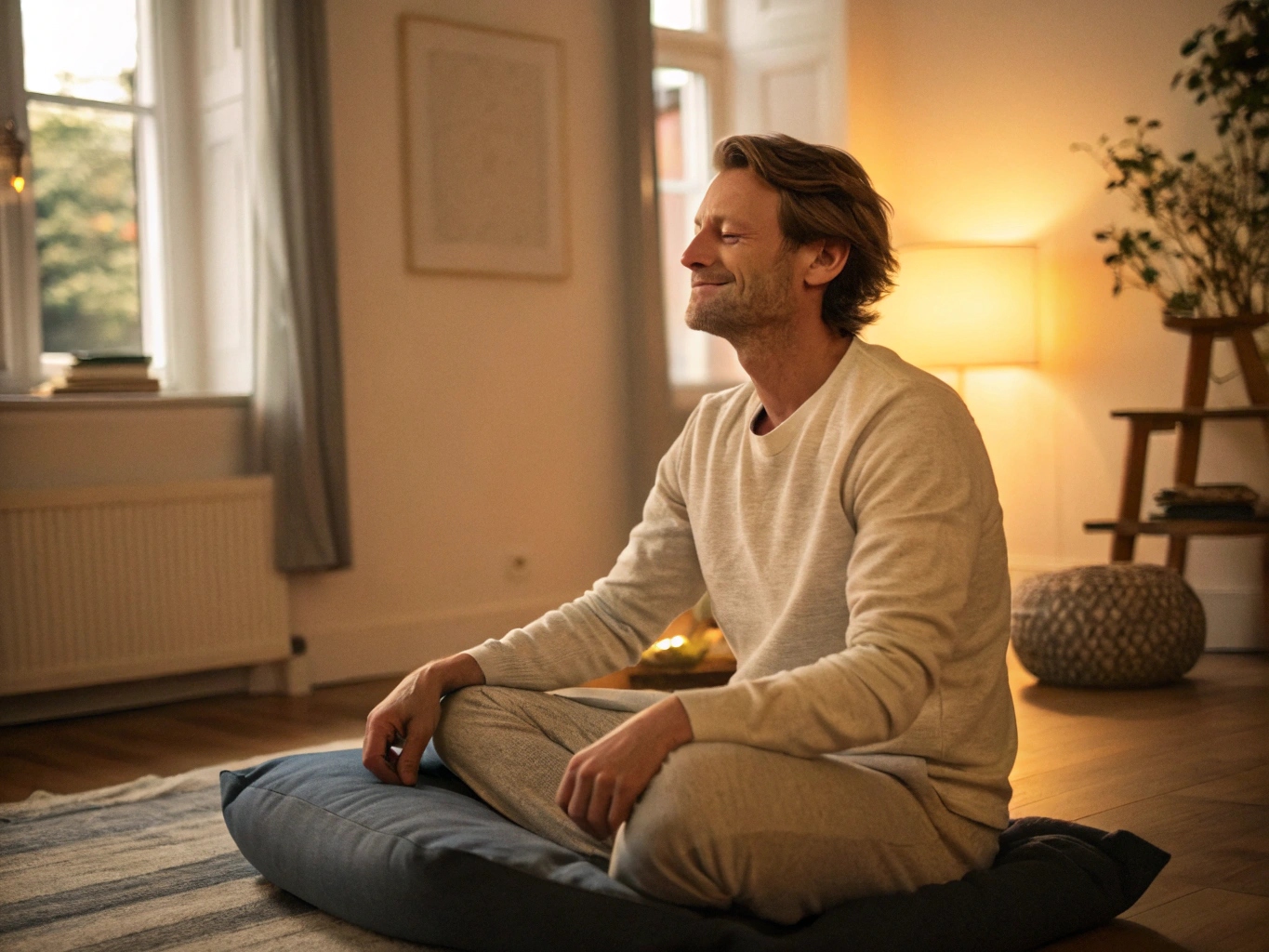 Person som upplever lugn efter meditation